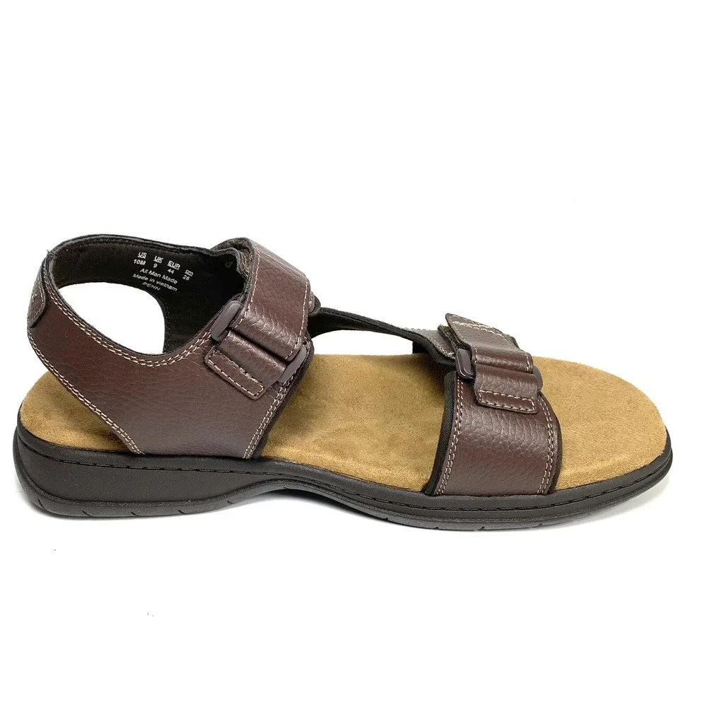 Dr. Scholl's Penn Mens Brown Leather Adjustable Sandals Ankle Strap Comfort 10 M
